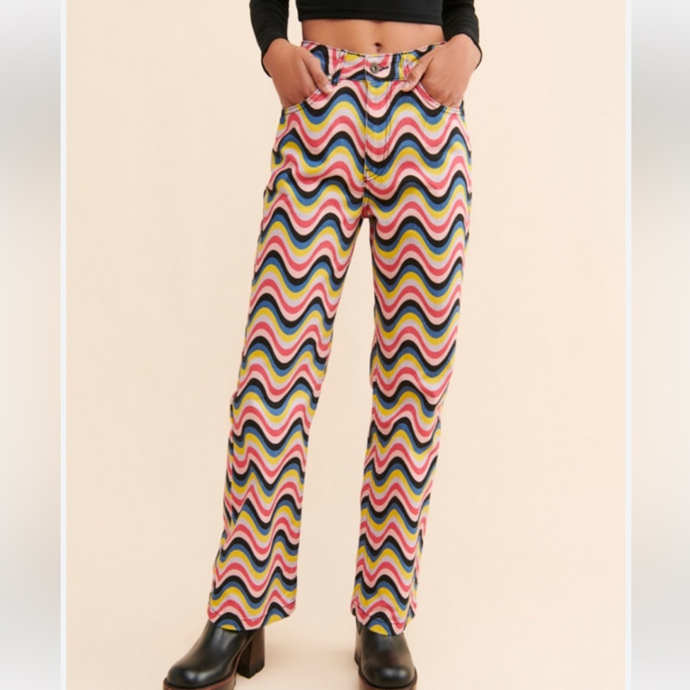 Colorful Wavy Pattern Jeans